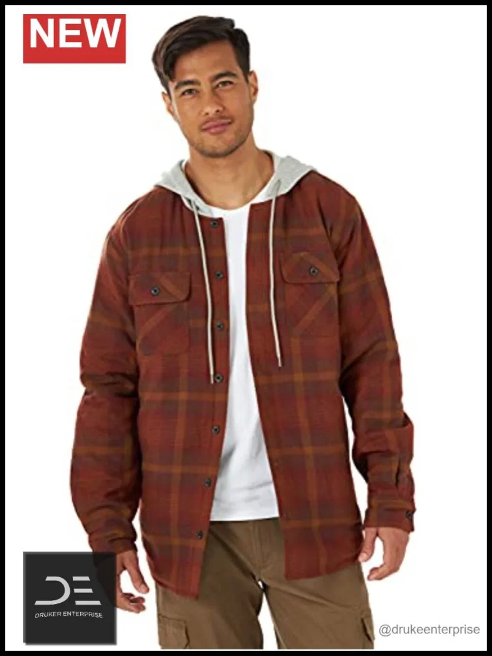 Men's Long Sleeve Quilted Lined Flannel Shirt Jacket with Hood